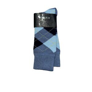 NWT FineFit Blue Black Argyle Knit Crew Socks Mens 10-13